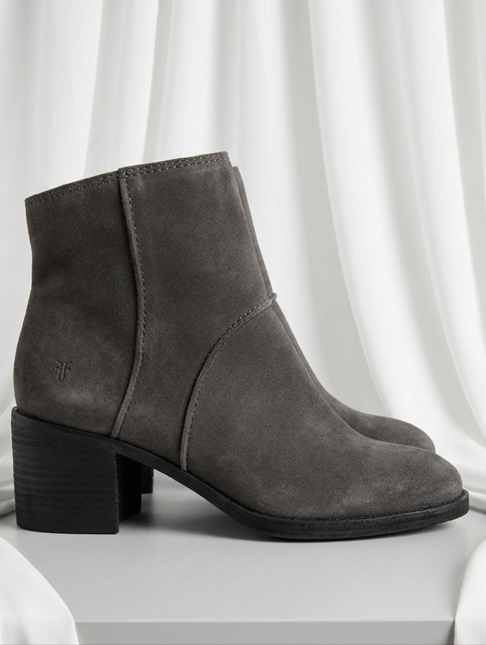 Frye Gray Monroe Suede Block Heel Ankle Boots